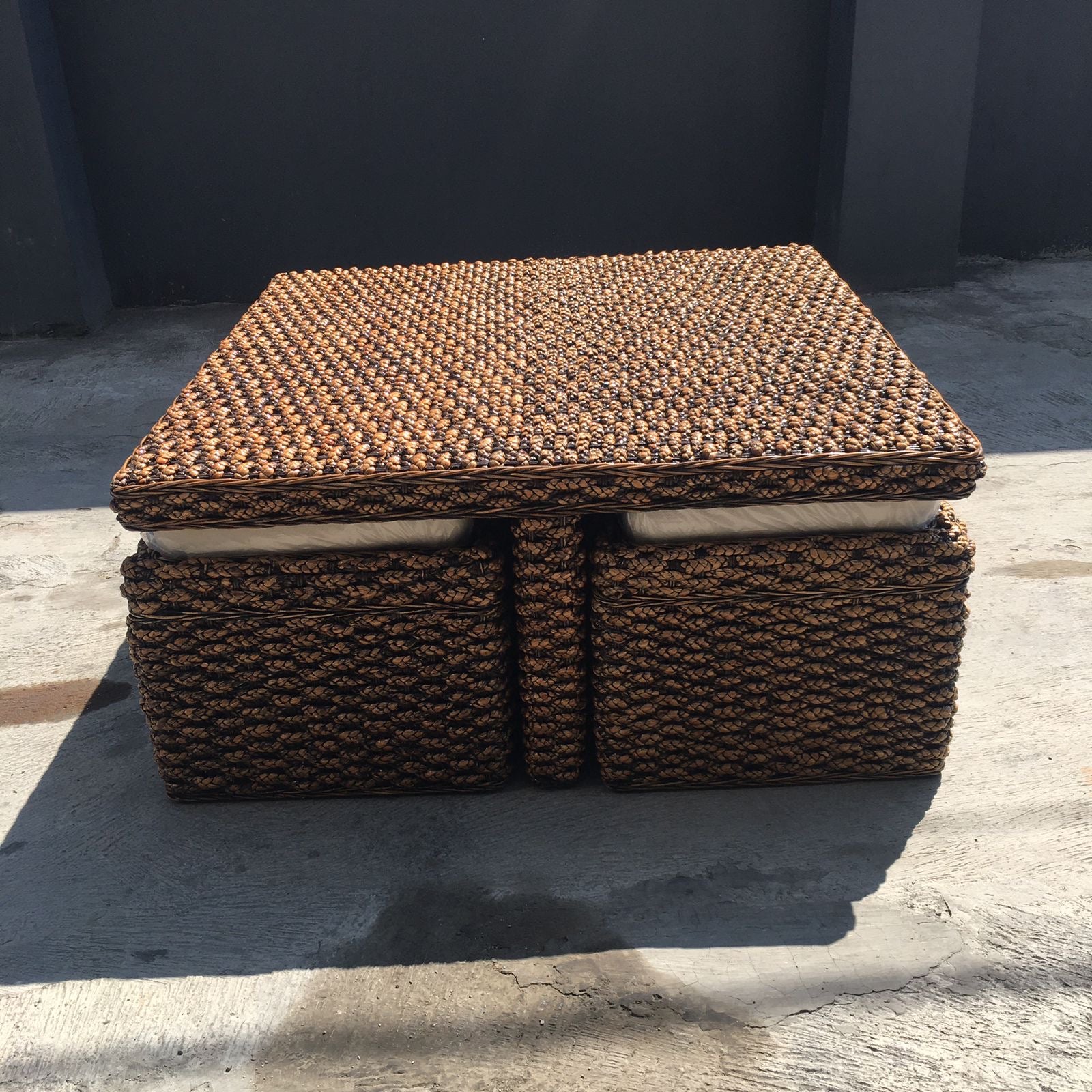 Mesa de Centro Kuta Rattan Natural y Jacinto 4 puf