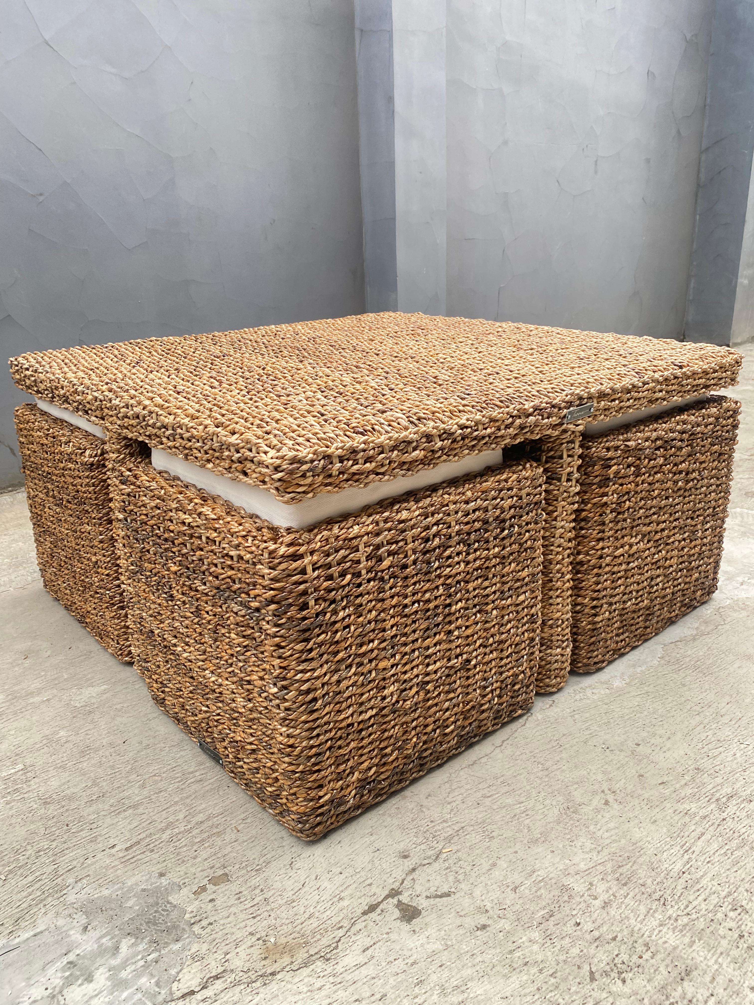 Mesa de Centro Kuta Rattan Natural y Bannana 4 puf