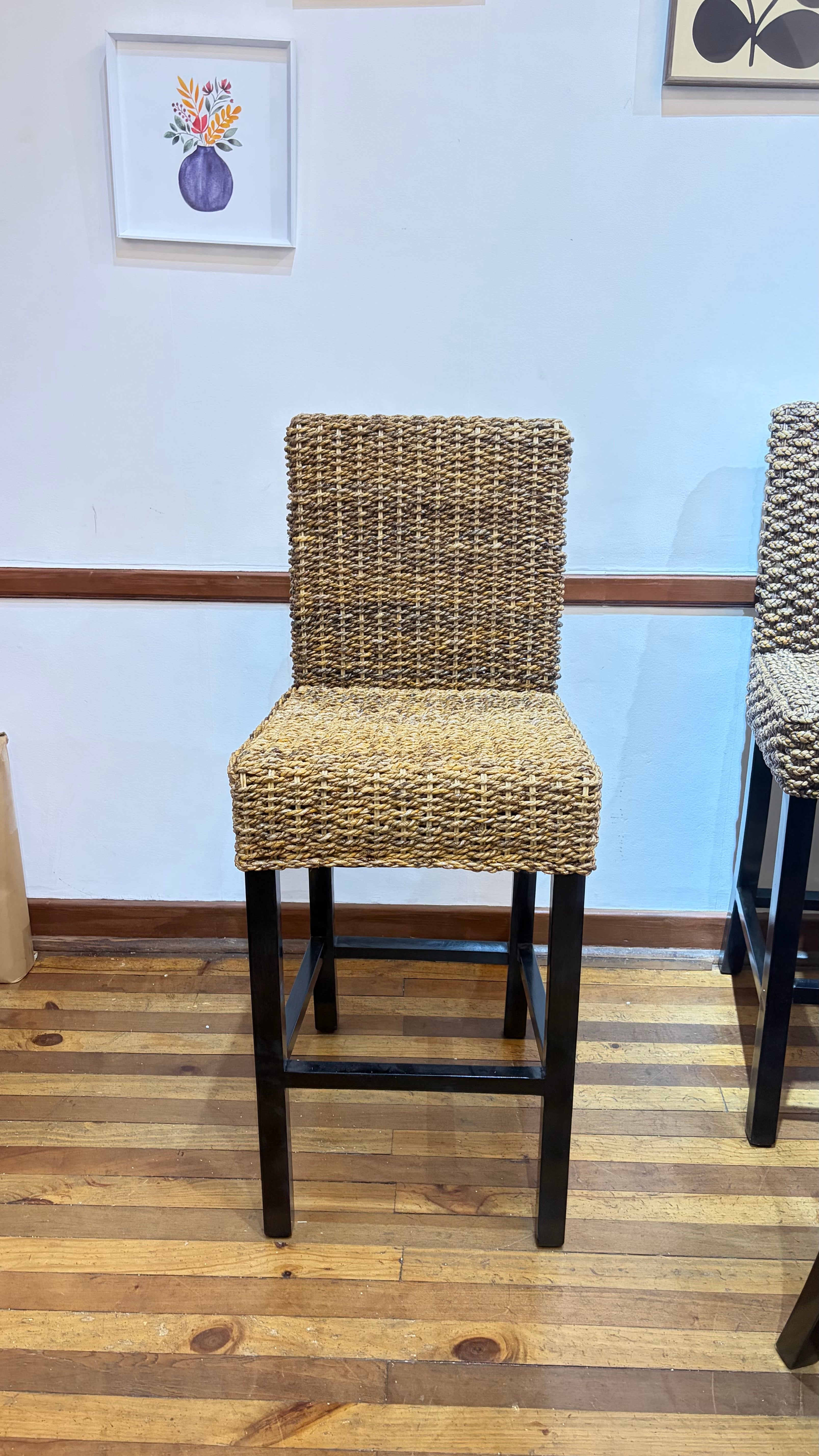 Silla Taburete de Bar Rattan Natural Con Hoja de Plátano, Silla de Bar