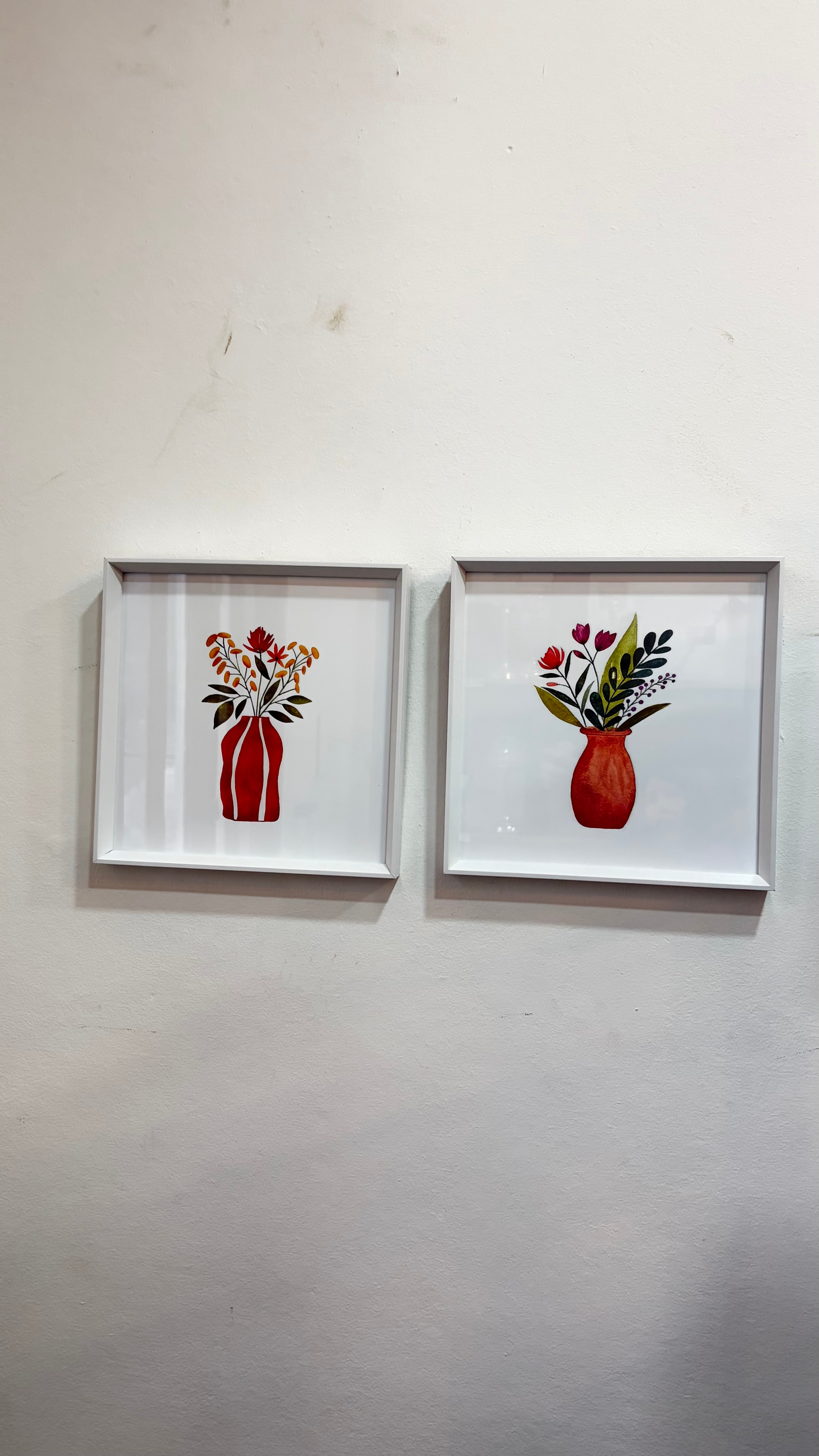 Pack 2 Cuadros Floreros  Rojos