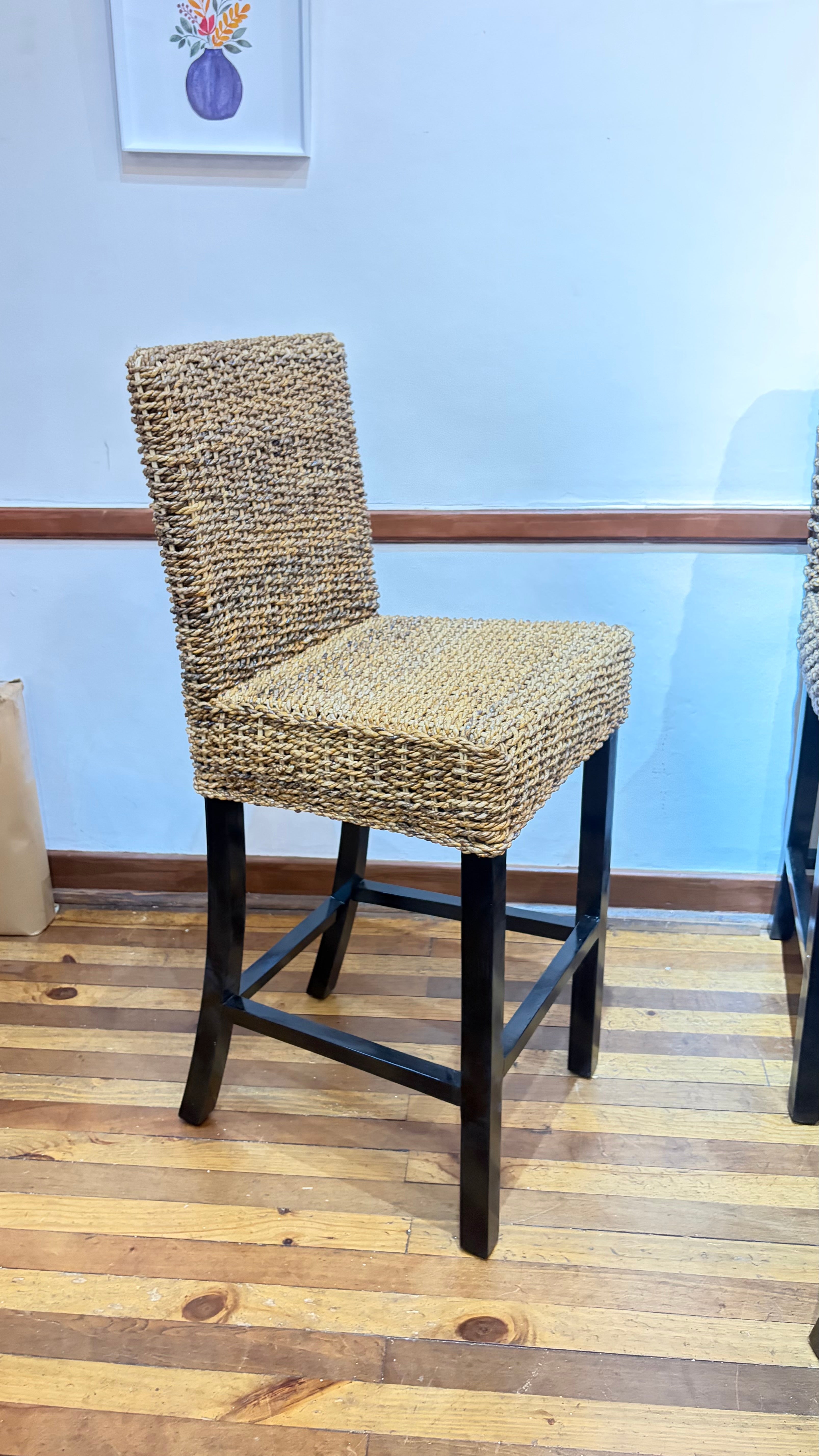Silla Taburete de Bar Rattan Natural Con Hoja de Plátano, Silla de Bar