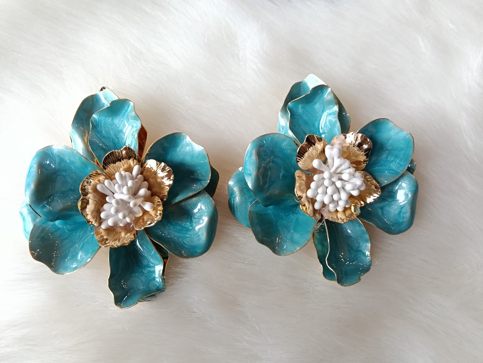 Aros Flor Dorado Turquesa