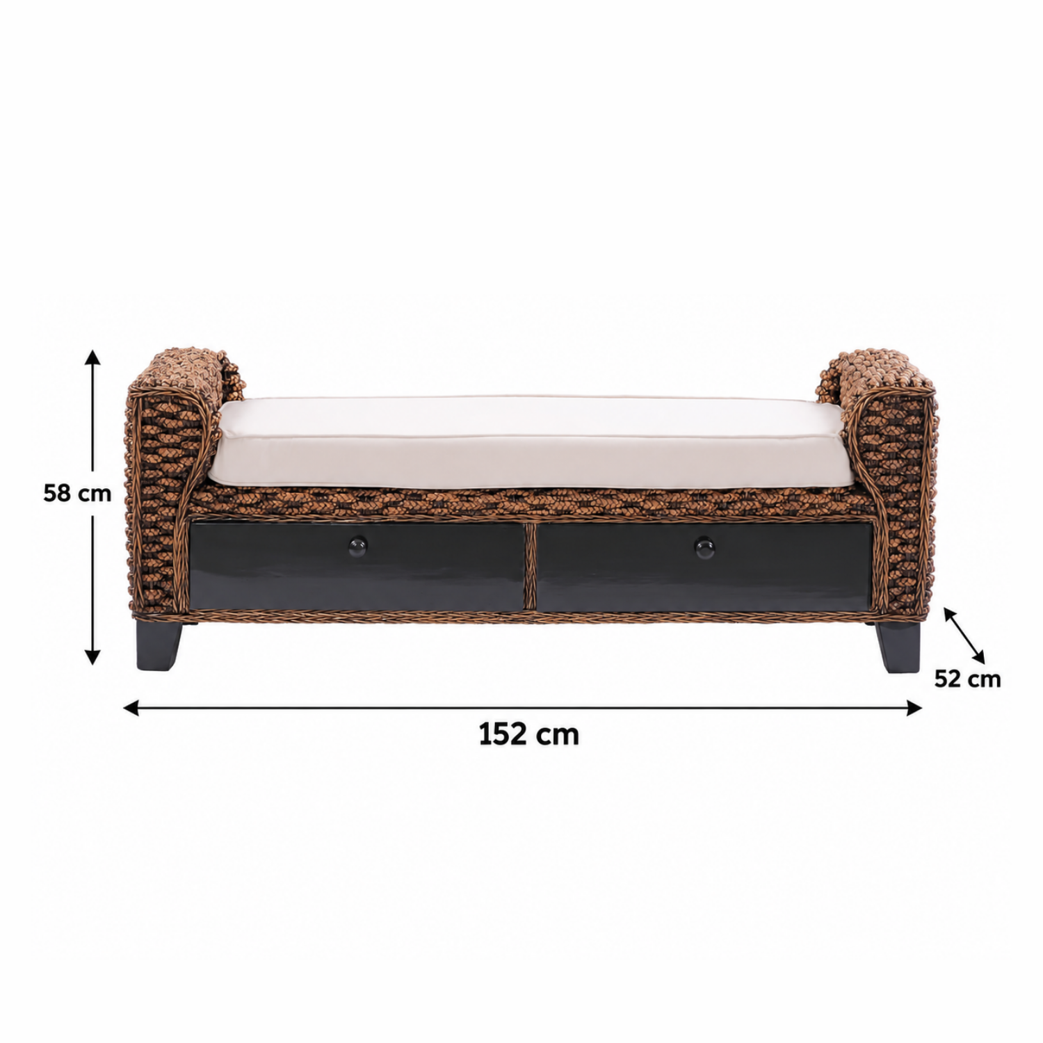 Banqueta con Cajones de Rattan Natural