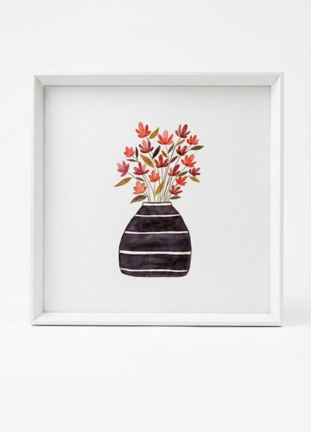 Cuadro Decorativo Blanco Florero Negro con Blanco - decoración hogar rattan natural | Terraestilo Chile