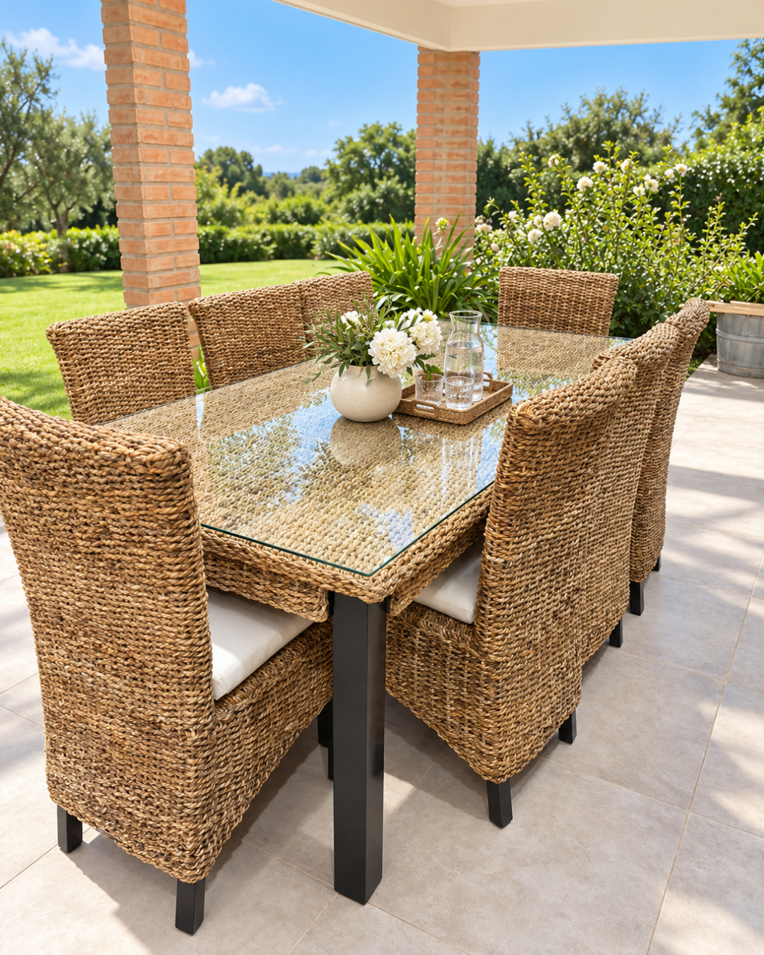 Comedor de 8 Personas en Rattán Natural Banana, Comedor de Terraza
