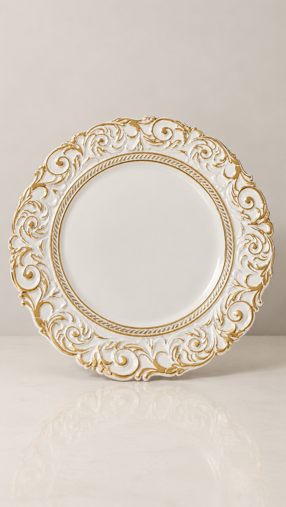 Set de 6 platos base griegos blanco con dorado