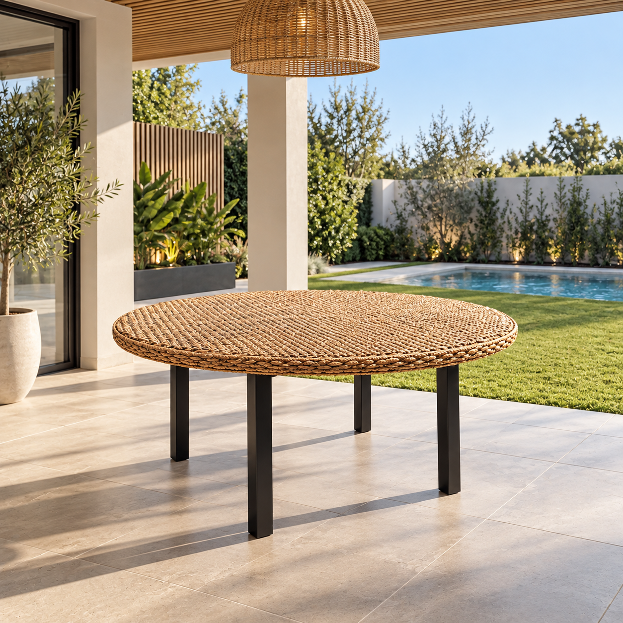 Mesa de Comedor Redondo 8 Personas Rattan Natural
