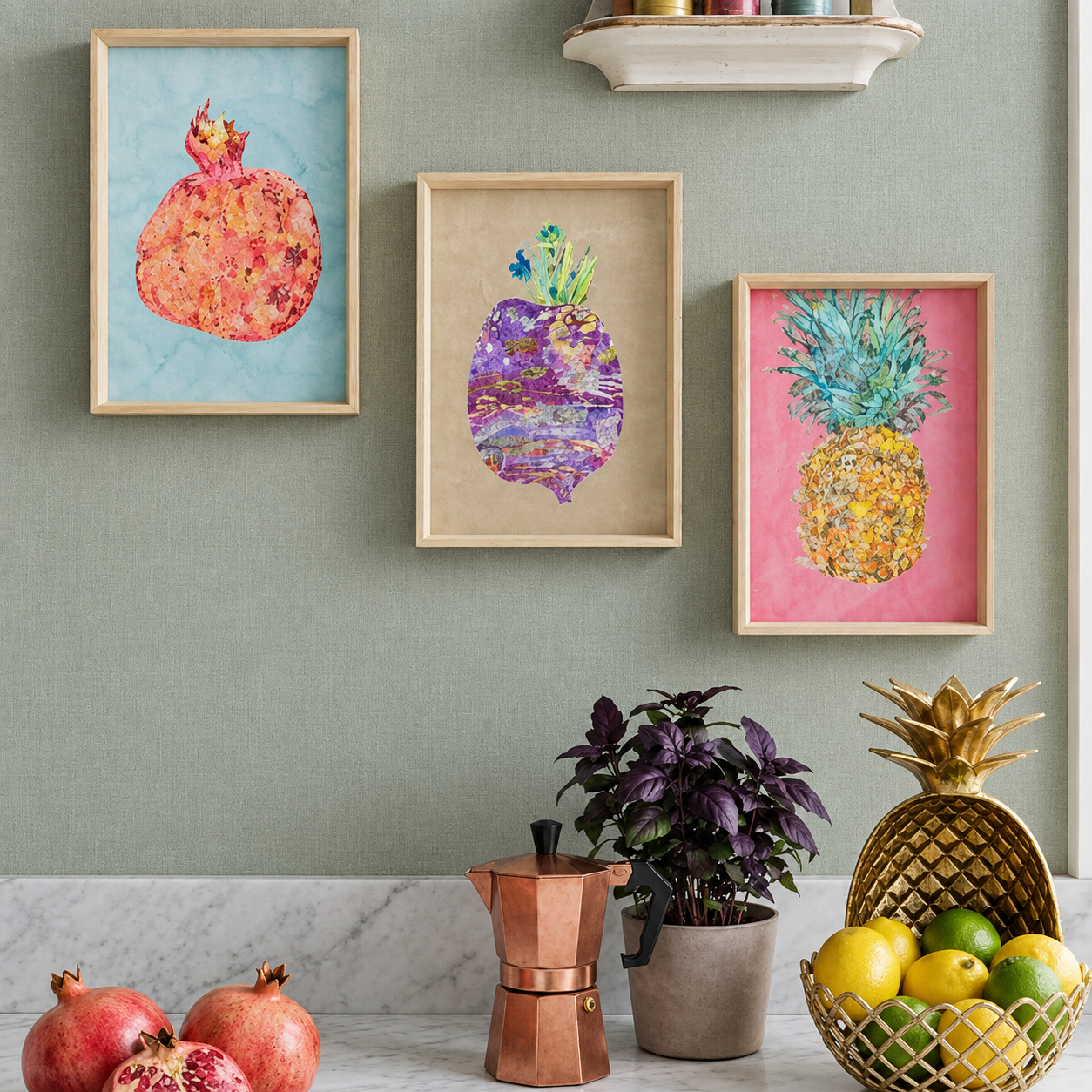Set de 3 Cuadros Frutas y Hortaliza