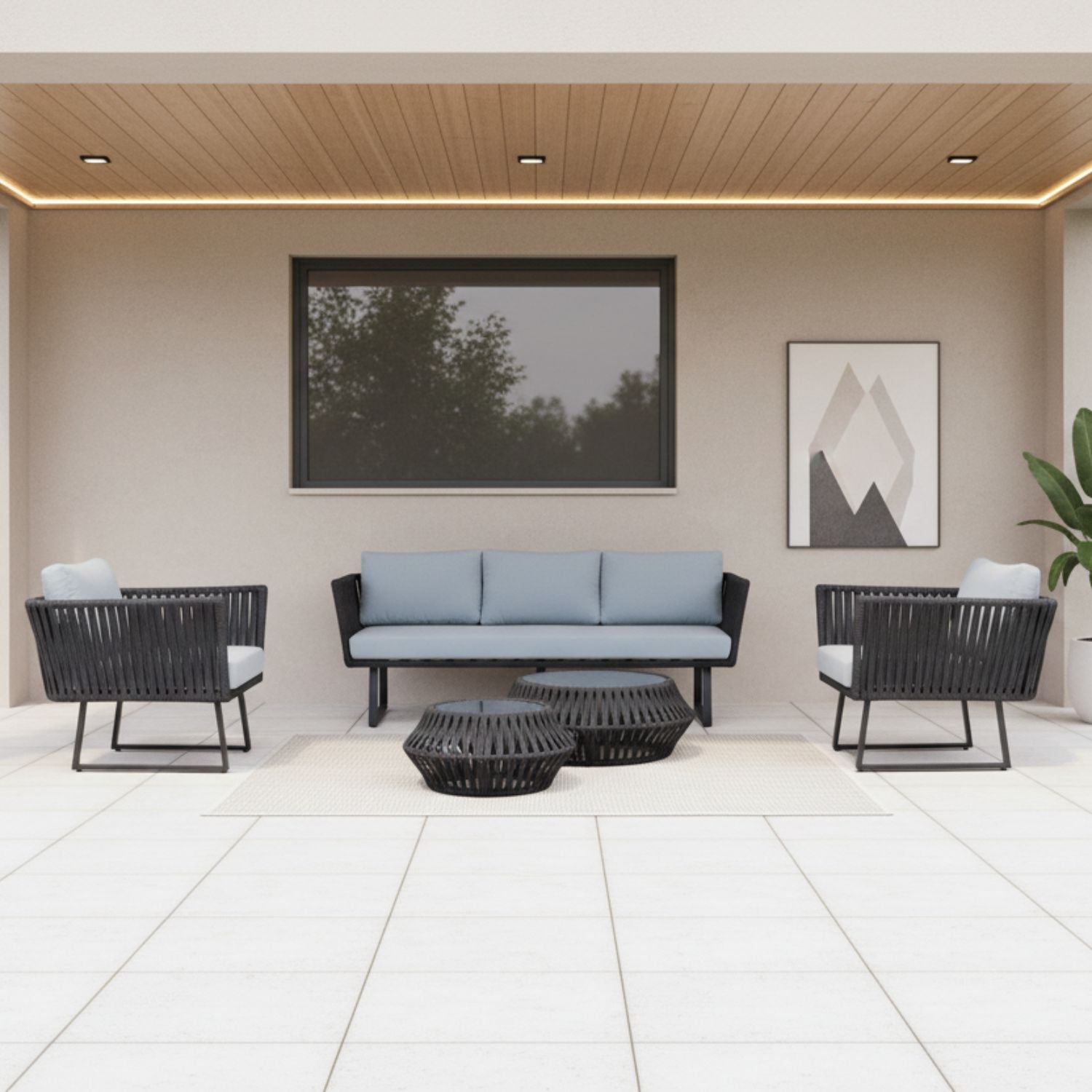 Juego de Terraza Cuerda Nautica Plana 6 Piezas Negro