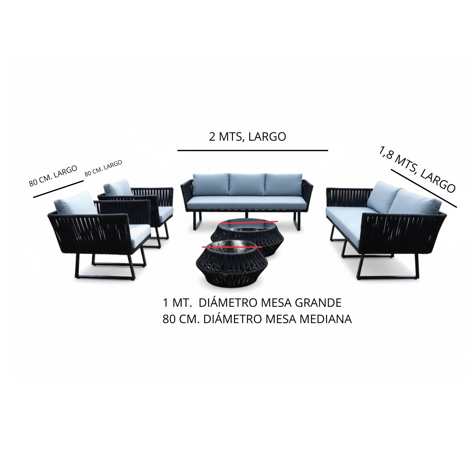 Juego de Terraza Cuerda Nautica Plana 6 Piezas Negro