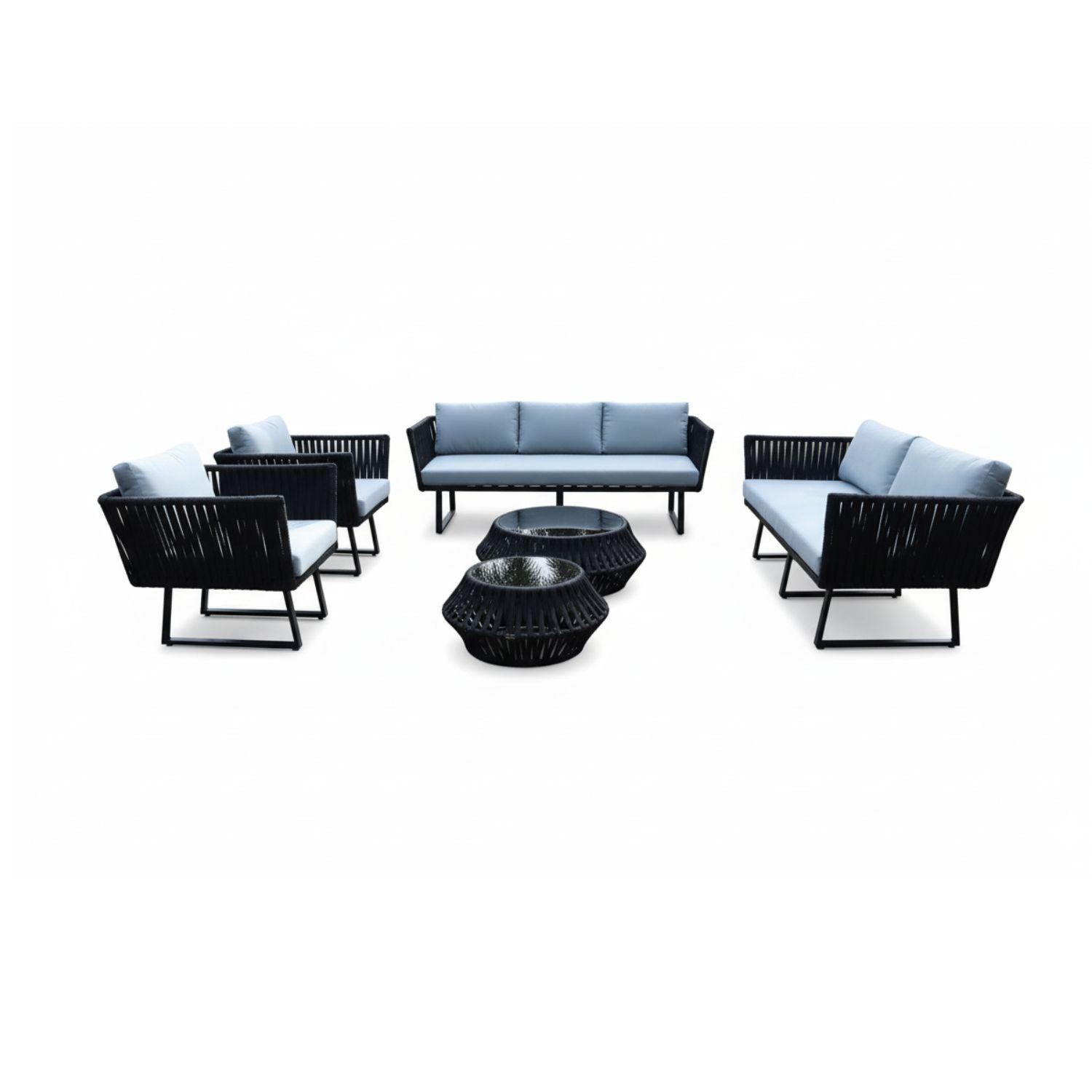 Juego de Terraza Cuerda Nautica Plana 6 Piezas Negro