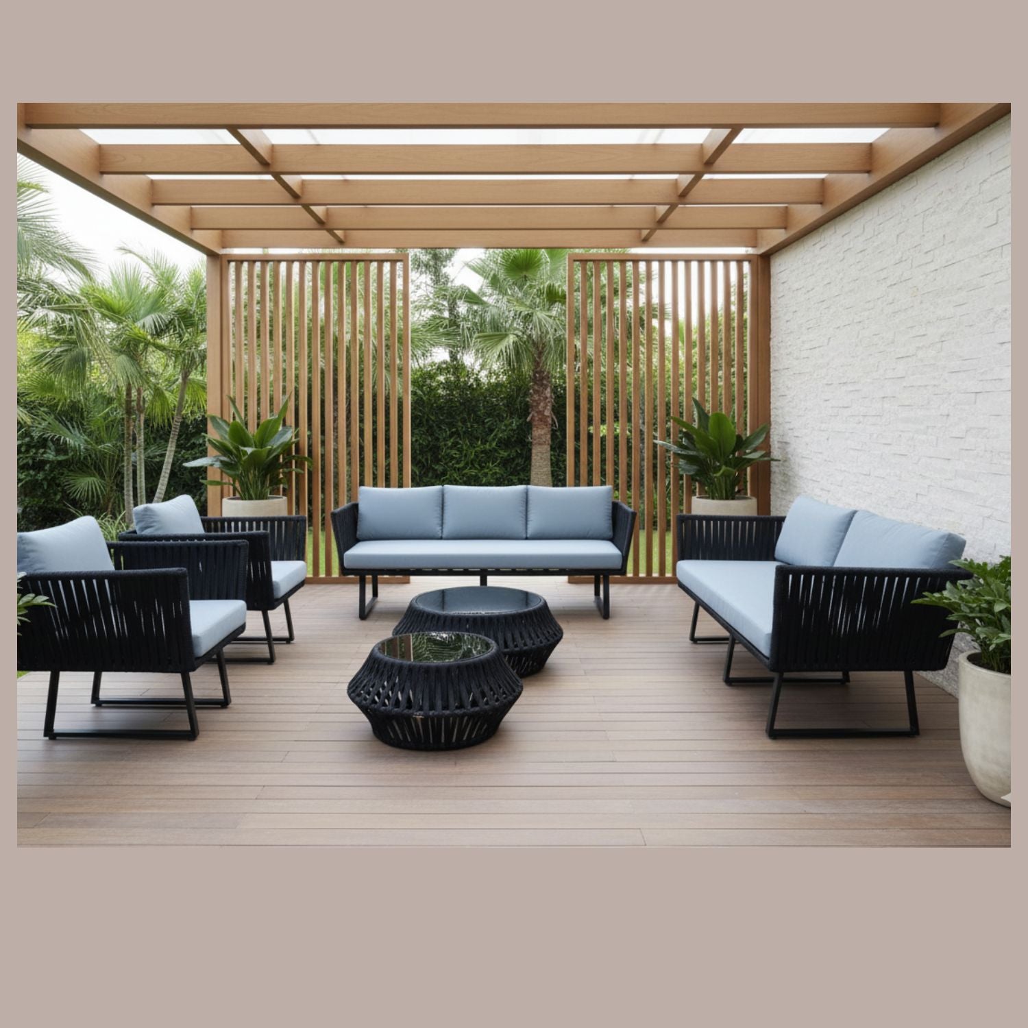 Juego de Terraza Cuerda Nautica Plana 6 Piezas Negro