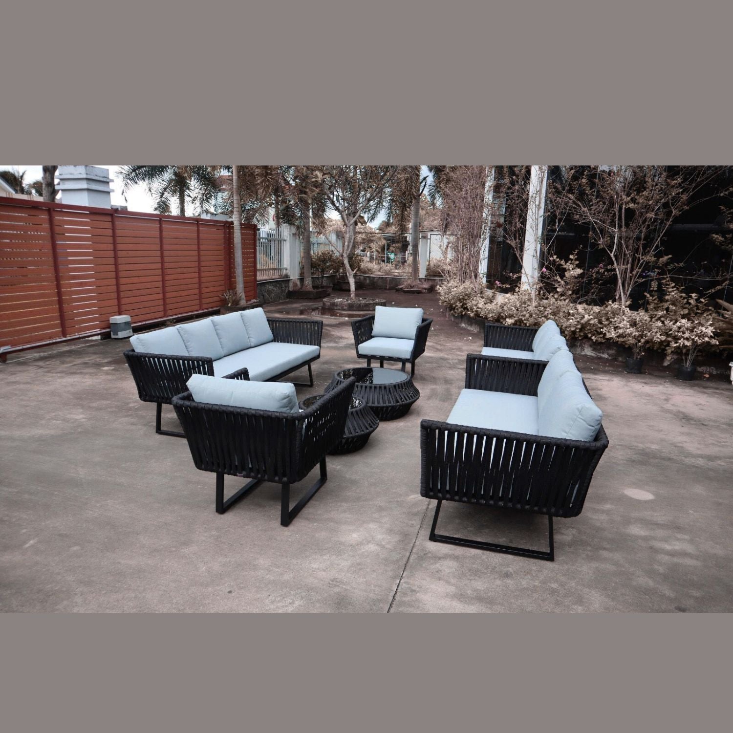 Juego de Terraza Cuerda Nautica Plana 6 Piezas Negro