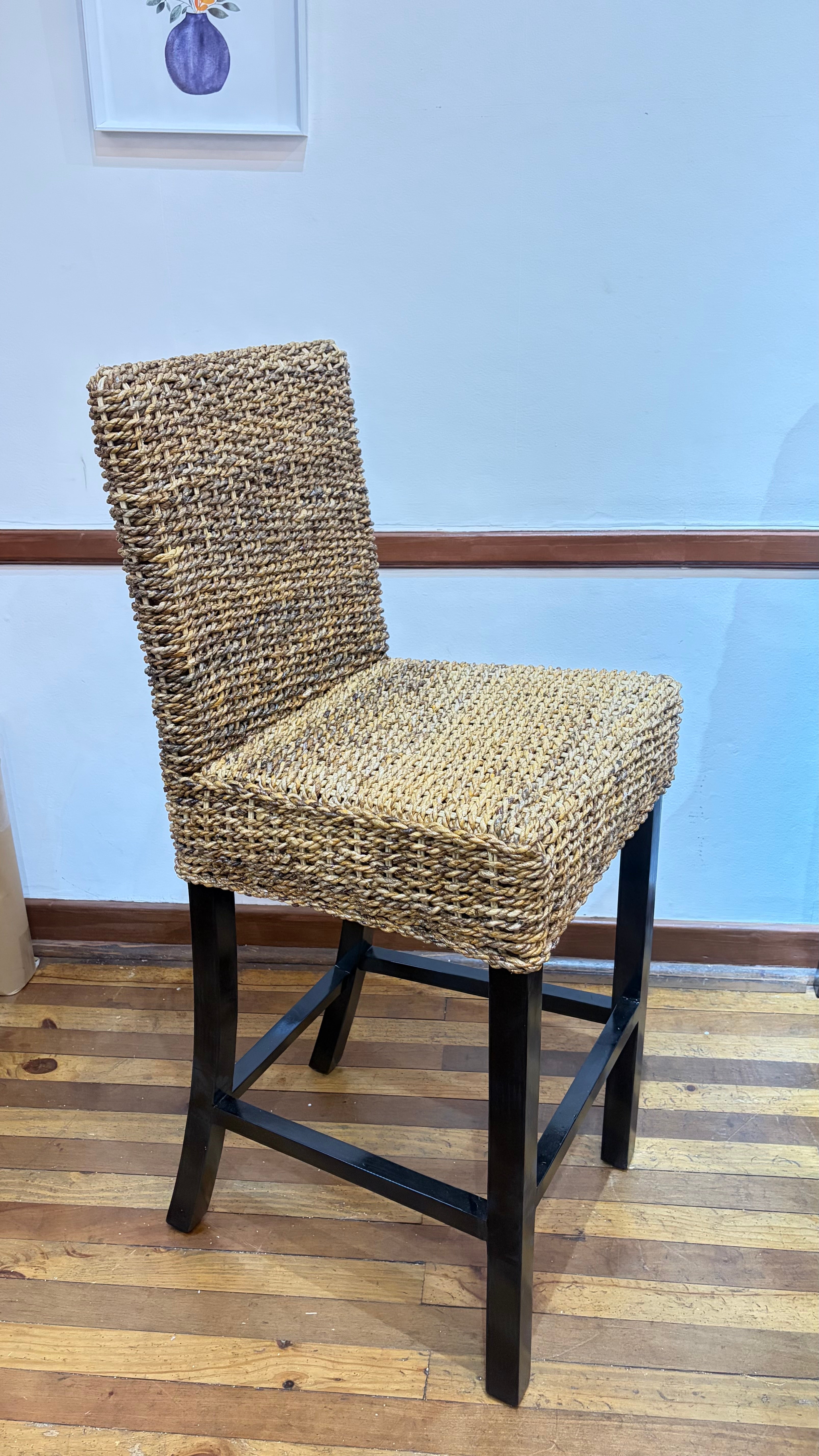 Silla Taburete de Bar Rattan Natural Con Hoja de Plátano, Silla de Bar