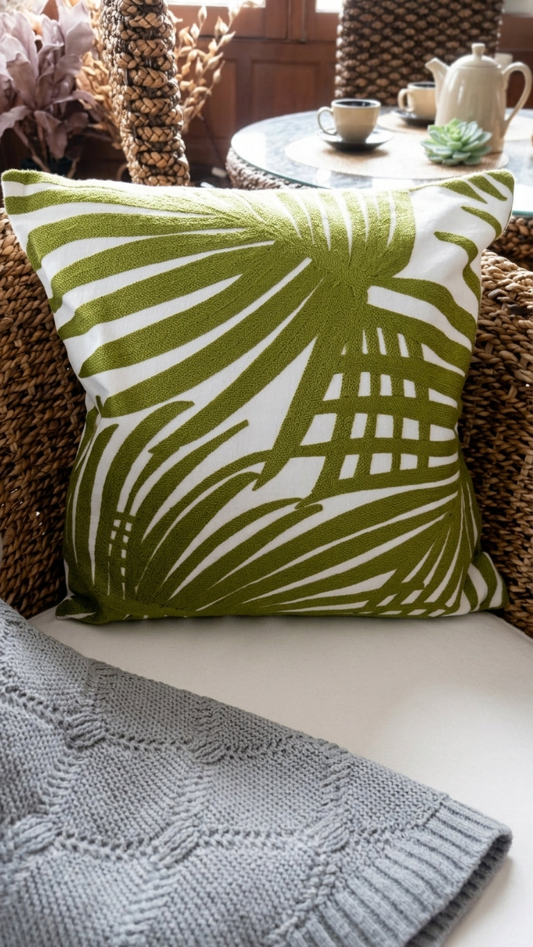 funda cojín hoja tropical