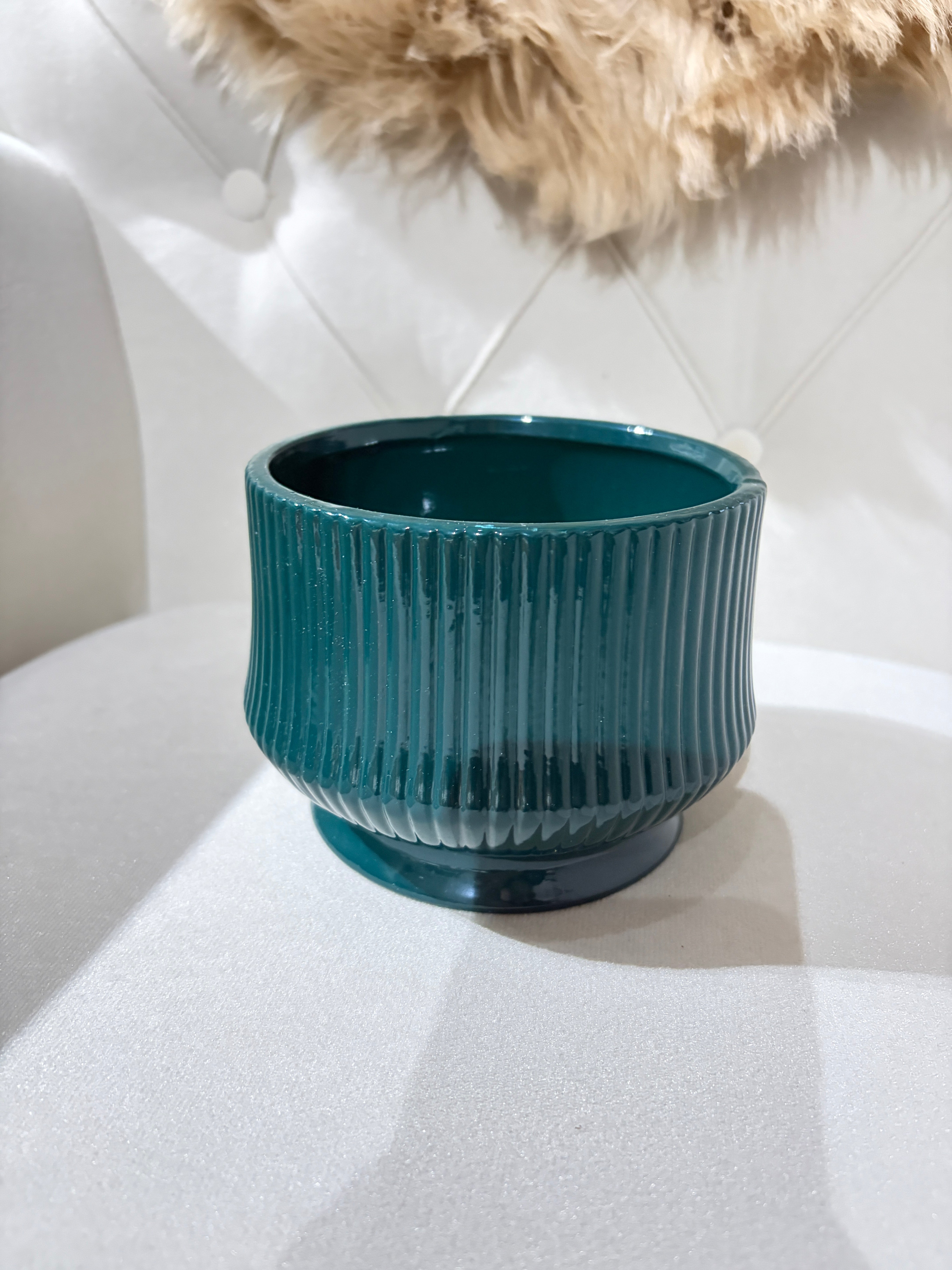 Macetero Pequeño Losa Verde Petróleo - decoración hogar rattan natural | Terraestilo Chile 1