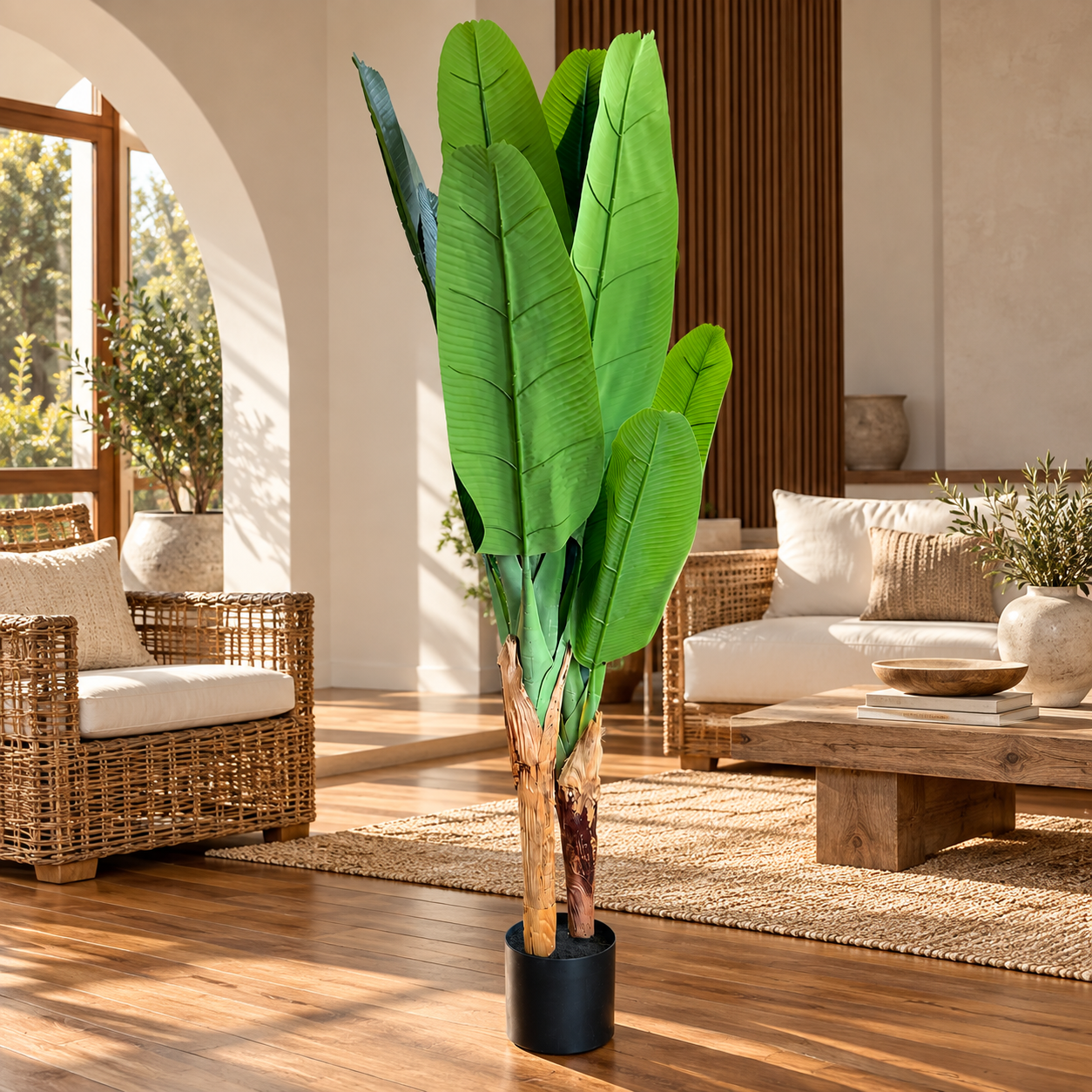 Planta artificial banano con macetero