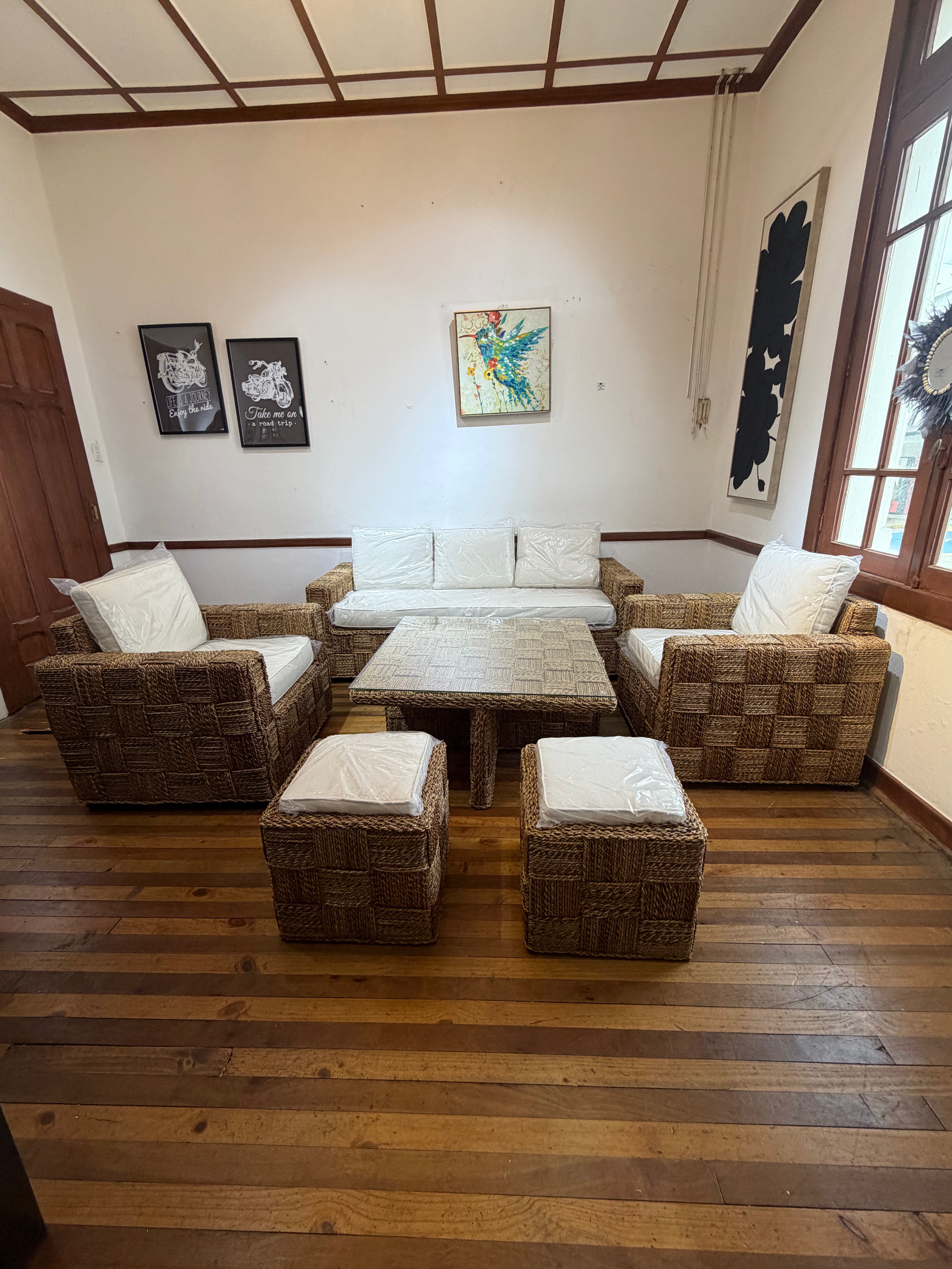 Juego de Terraza Rattan Natural Kuta Banana Tejido en Bloques