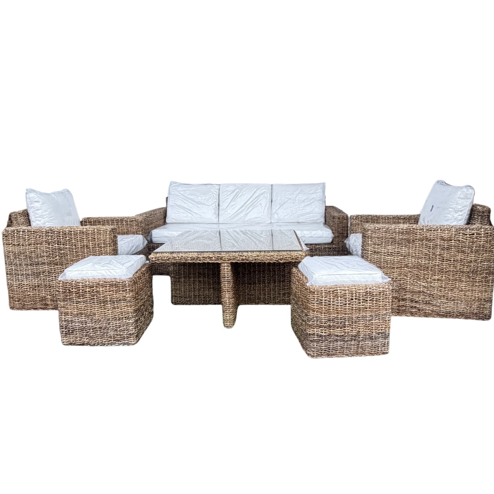 Juego de Terraza Kuta Rattan Natural Hoja de Plátano 3 Cuerpos