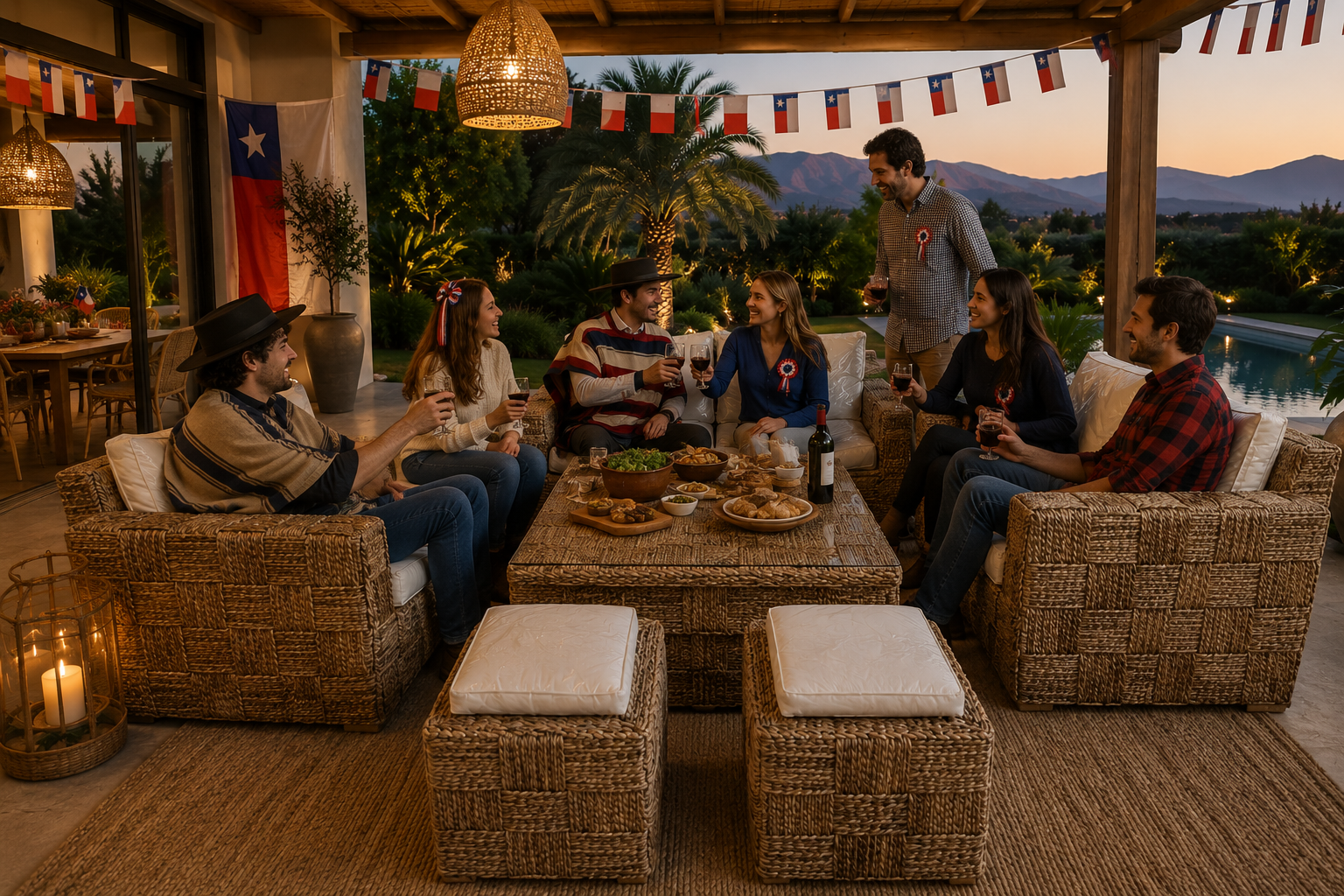 Juego de Terraza Rattan Natural Kuta Banana Tejido en Bloques