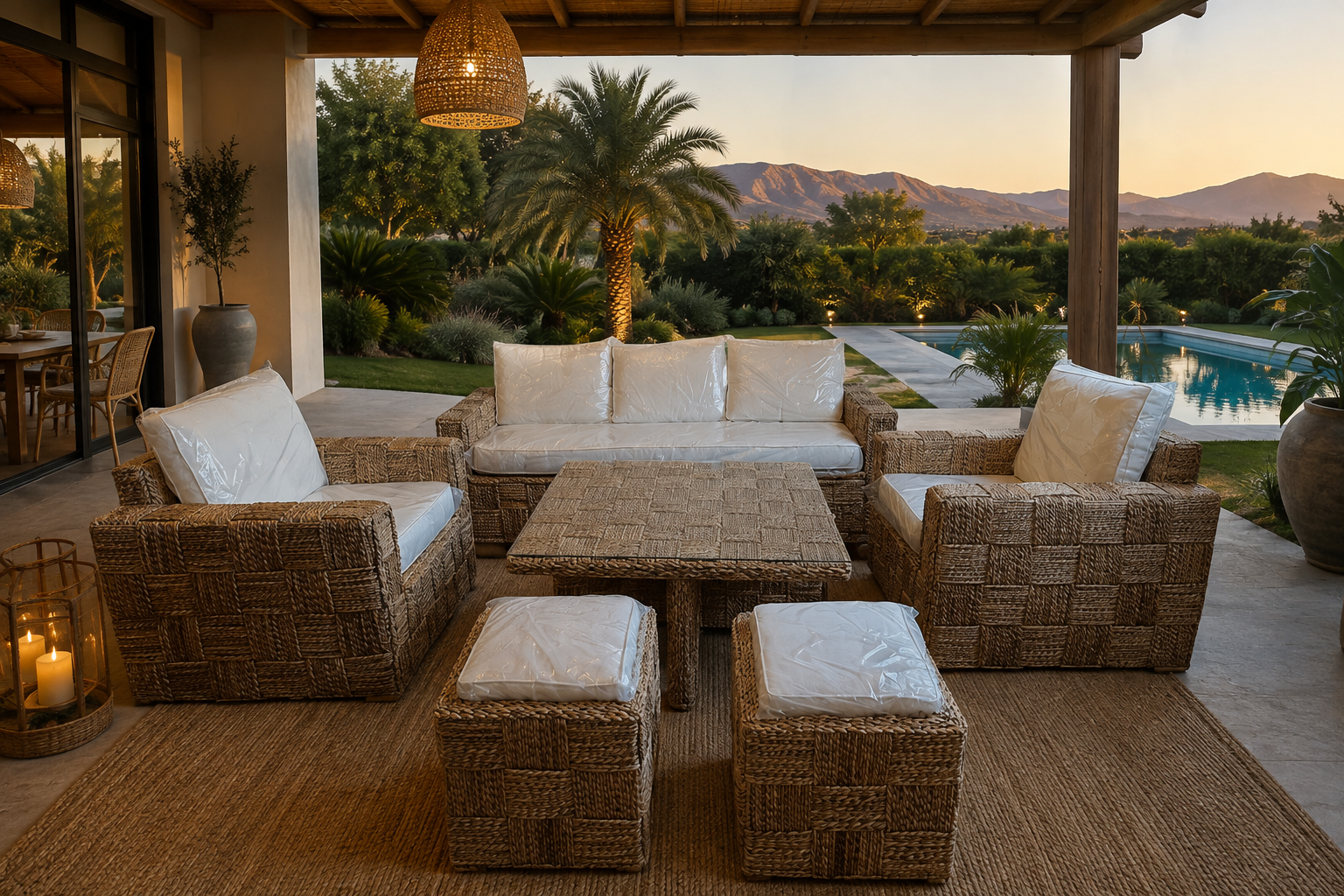 Juego de Terraza Rattan Natural Kuta Banana Tejido en Bloques