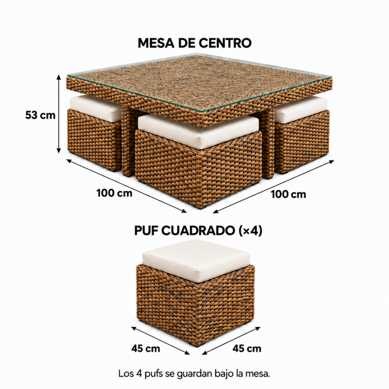 Juego de Terraza Kuta Rattan Natural Jacinto 3 Cuerpos