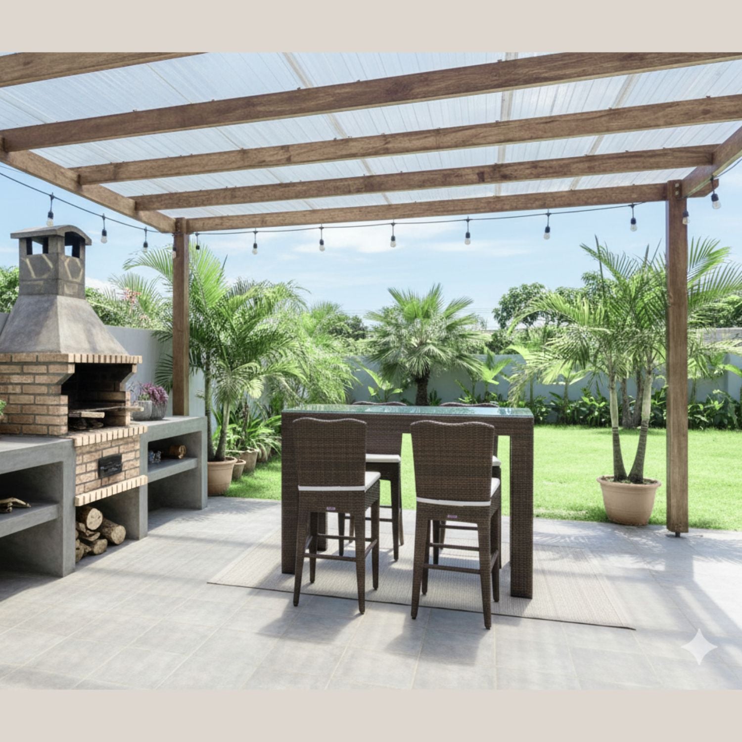 Bar Rattan Polivinílico con 4 Sillas