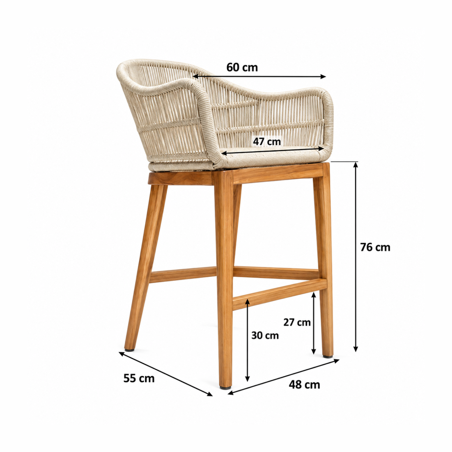 Taburete de Madera Teca y Cuerda Náutica