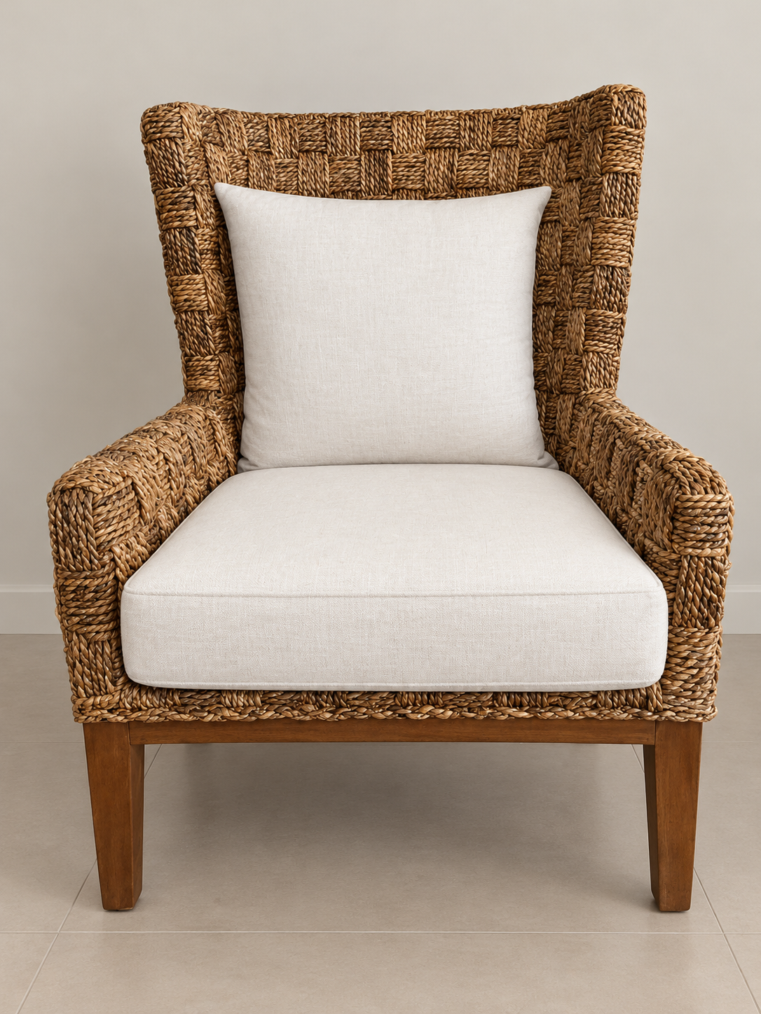 Sitial Jakarta Rattan Natural y Hoja de Platano Tejido en Bloques