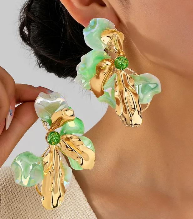 Aros Flor Verde con Dorado