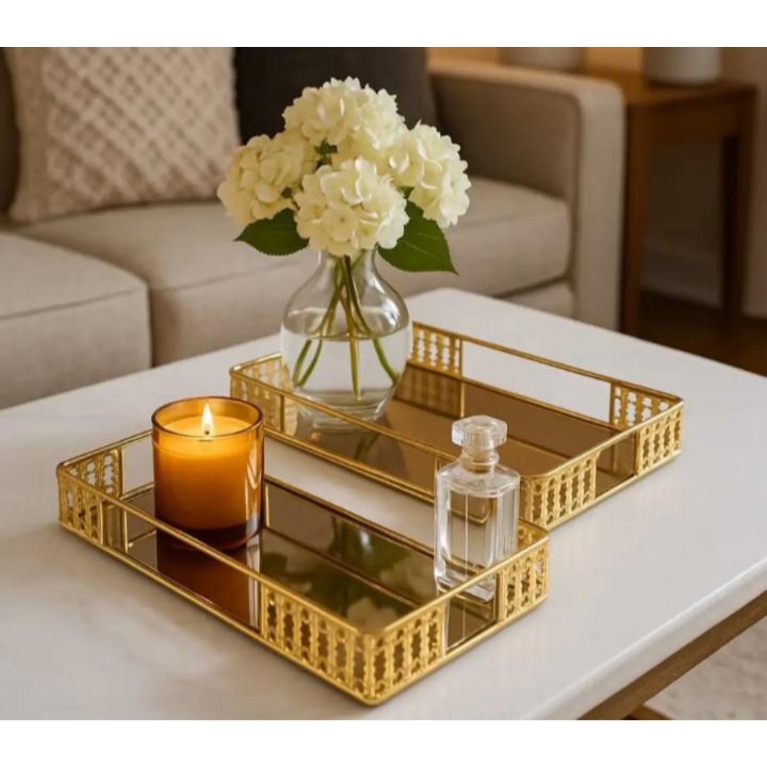 Bandeja Rectangular Dorado Metal Mediada