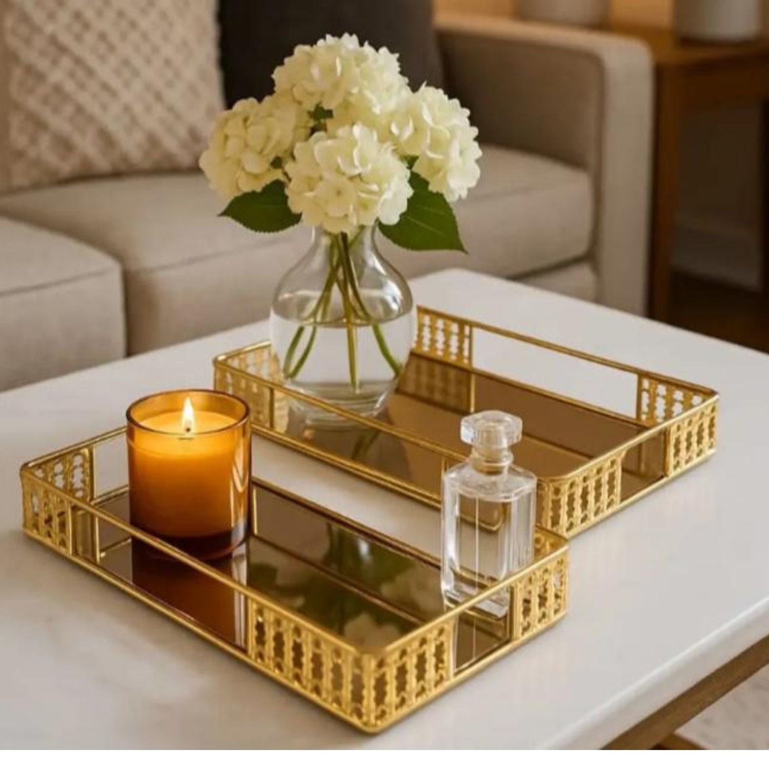 Set Bandeja Rectangular Dorado Metal