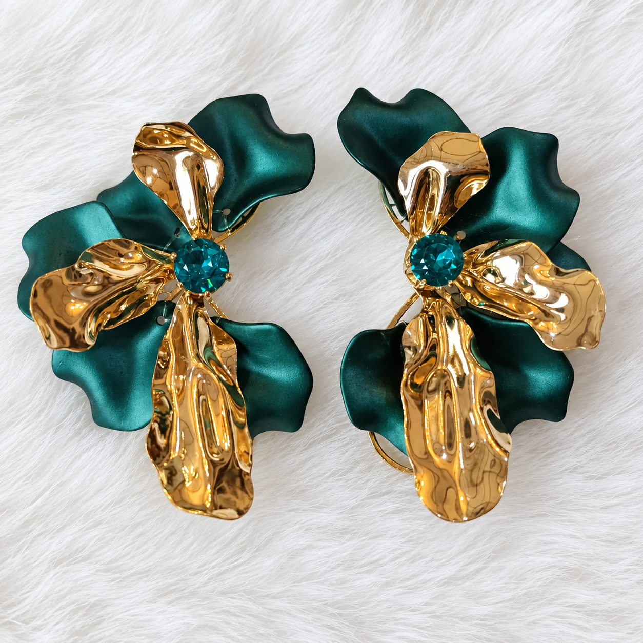 Aros flor verde esmeralda
