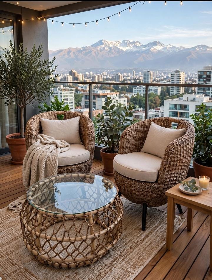 Juego de Terraza Capri Rattan Con Fibra Natural Hoja de Plátano.