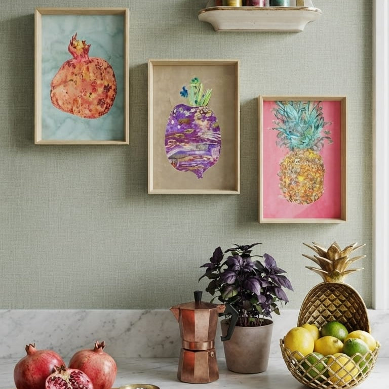 Set de 3 Cuadros Frutas y Hortaliza - decoración hogar rattan natural | Terraestilo Chile 3