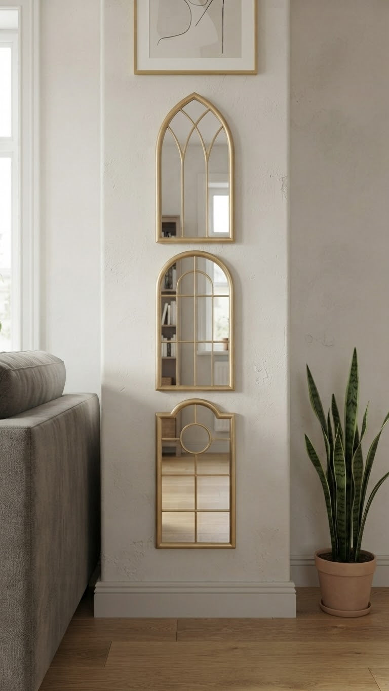 Set de Tres Espejos Diseño Ventana Dorado