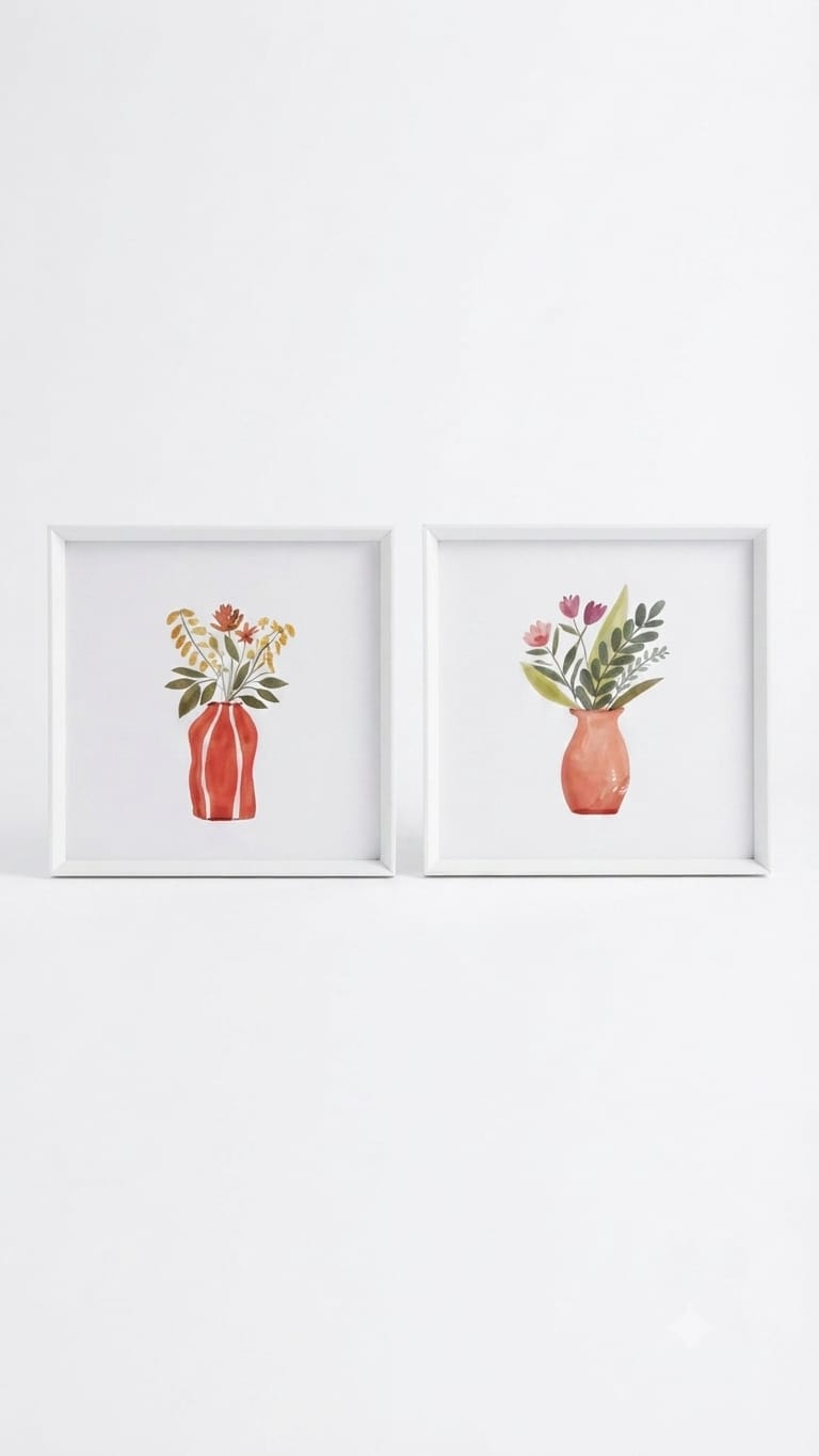 Pack 2 Cuadros Floreros Rojos - decoración hogar rattan natural | Terraestilo Chile 1