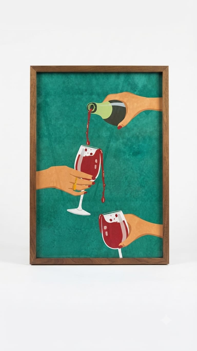 Set de 2 Cuadros  Vino y Pasta