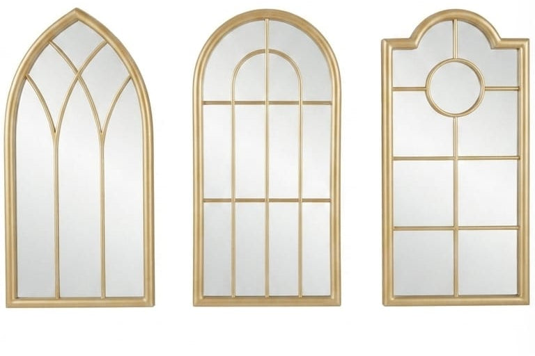Set de Tres Espejos Diseño Ventana Dorado