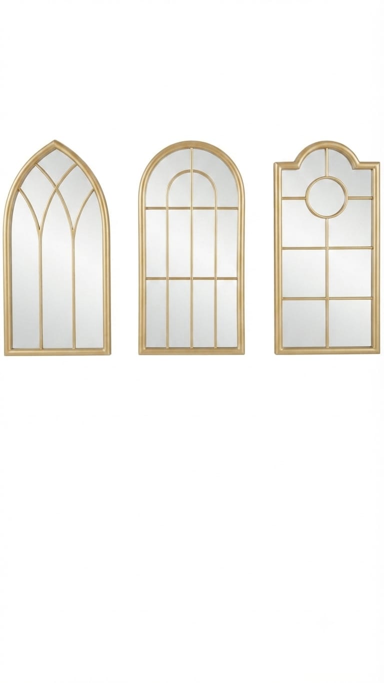 Set de Tres Espejos Diseño Ventana Dorado