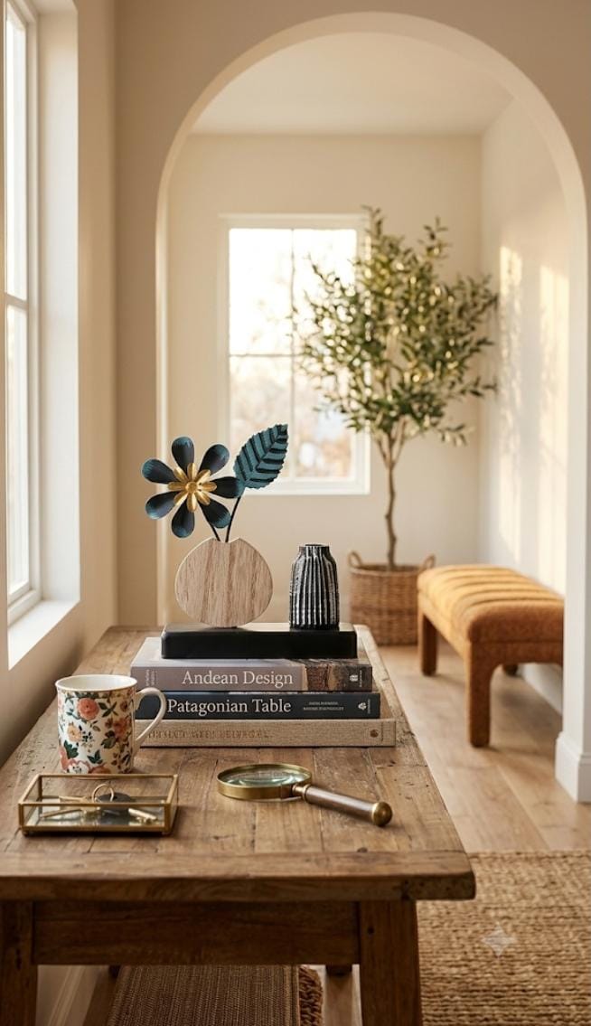 Adorno Flor Turquesa Dorado - decoración hogar rattan natural | Terraestilo Chile 3
