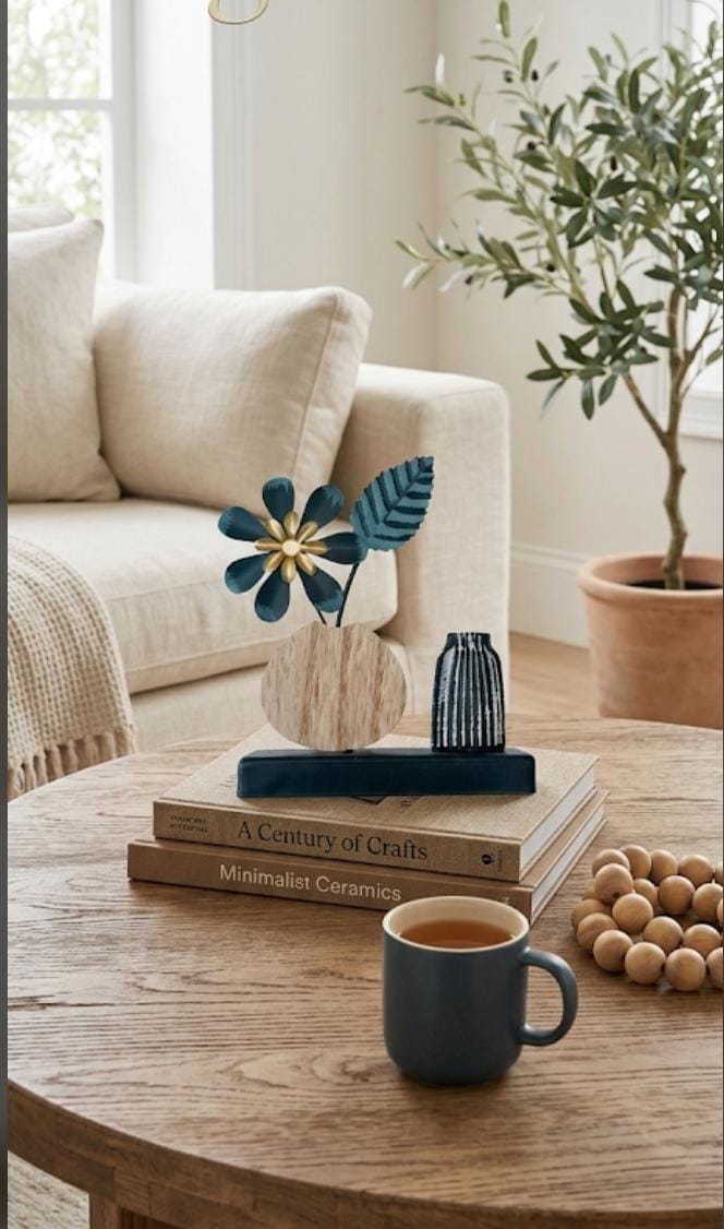 Adorno Flor Turquesa Dorado - decoración hogar rattan natural | Terraestilo Chile 2