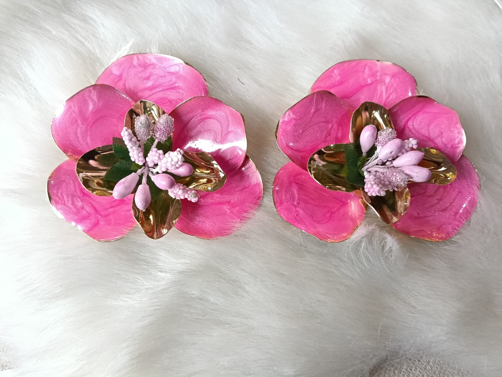 Aros Flor Fucsia con Dorado