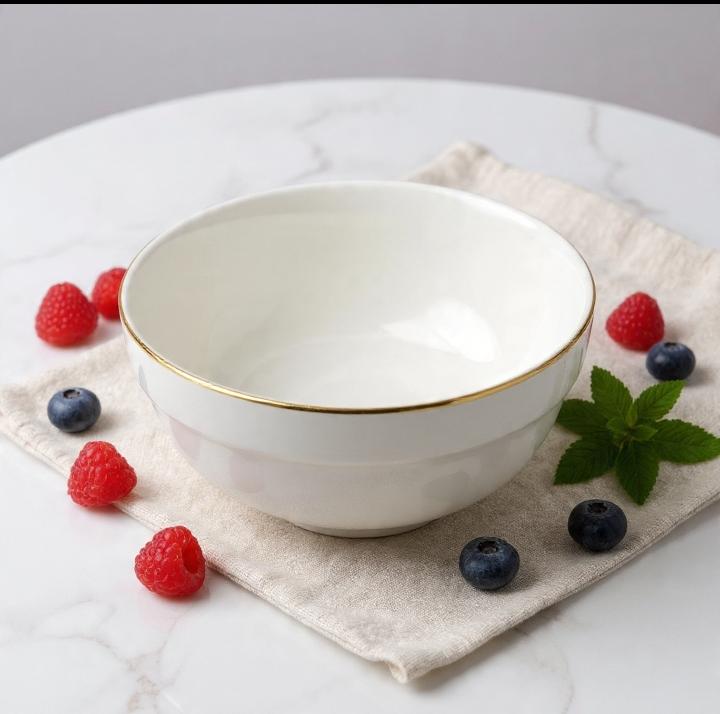 Pocillo Loza Postre Blanco Borde Dorado