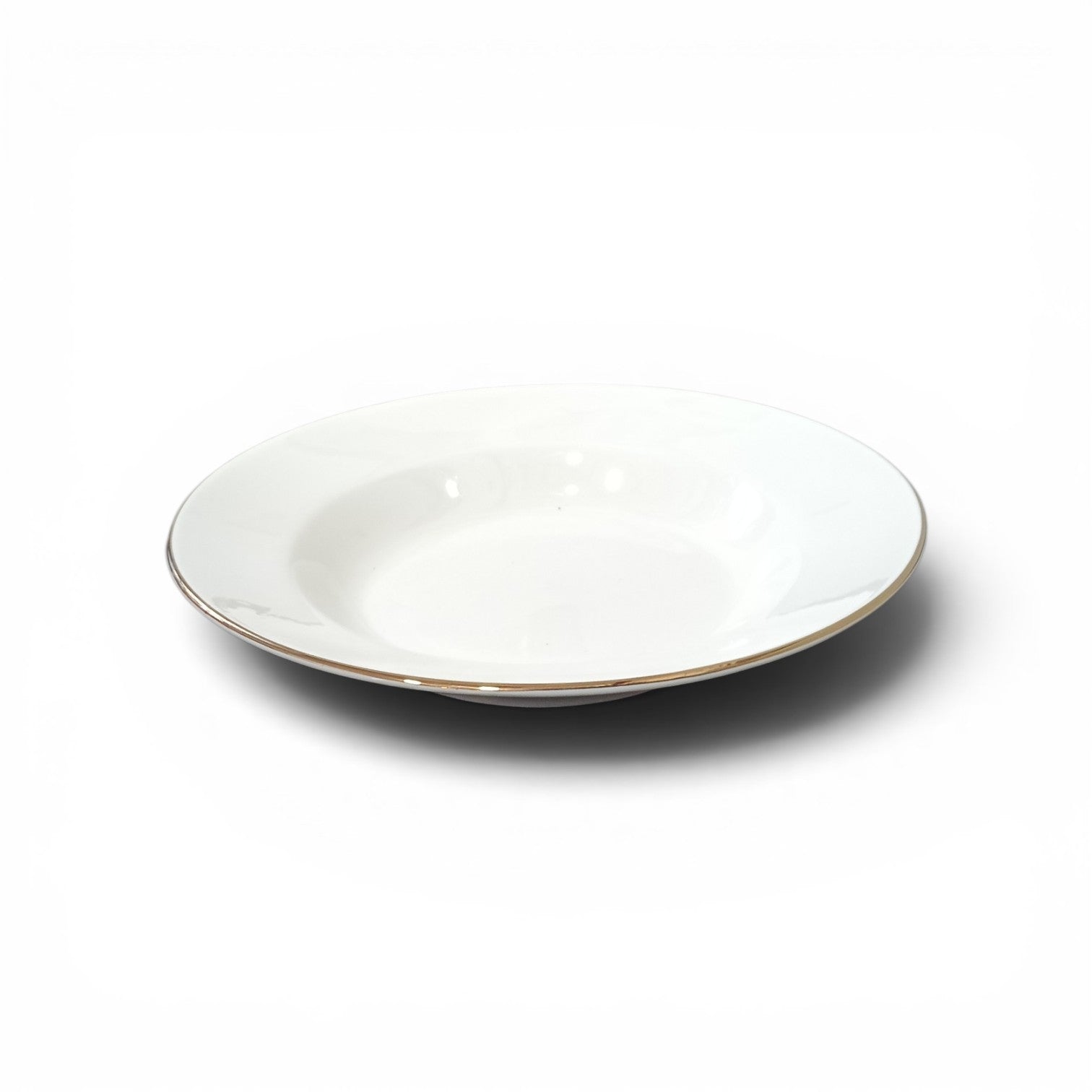 Plato Hondo Loza Blanco con Dorado.
